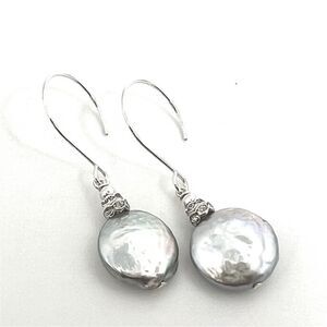 Sterling silver earrings with large silver coin pearls great gift Mothers Day